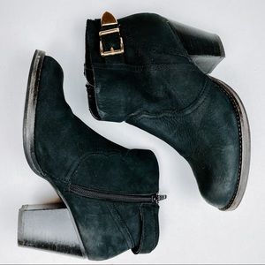 Steve Madden Black Ankle Bootie Gold Buckle Shoes